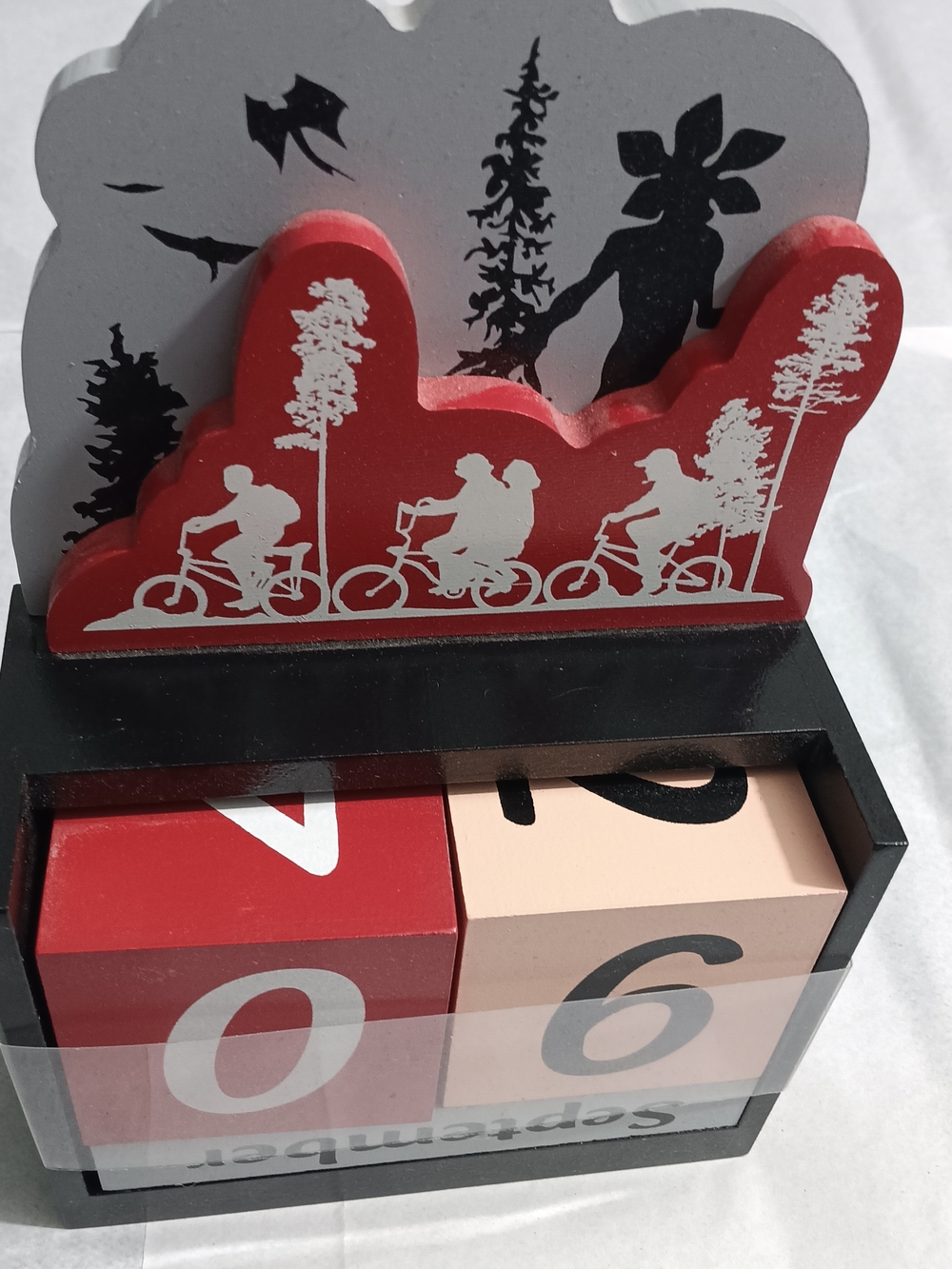 Stranger Things Wooden Bicycle Perpetual Calendar Block- Red & Cream Netflix